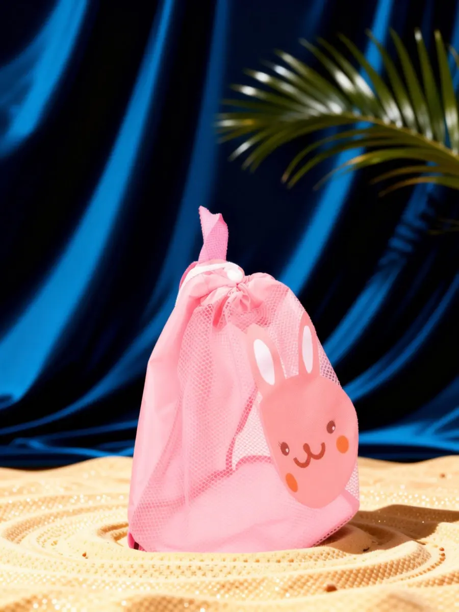 Cartoon Kids Mesh Beach Bag Adjustable Drawstring Breathable Sand Storage Lightweight Organizer Bag Beach Essentials