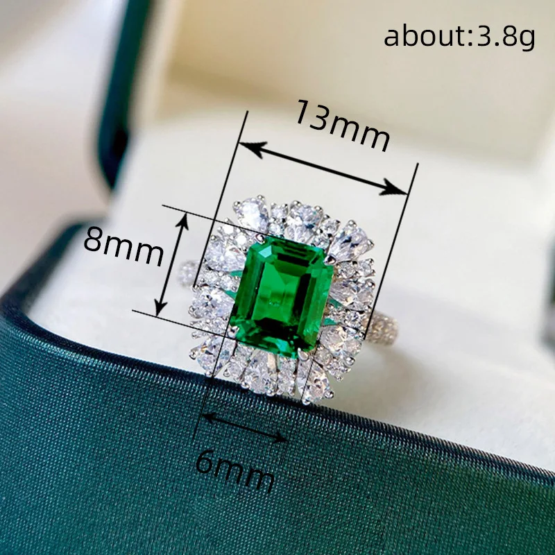 2026 New Luxury European and American French Palace Style Emerald Geometric Square Zircon 3-piece Set Necklace  Ring