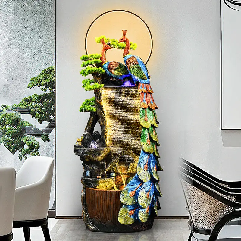 custom. Peacock Rockery Flowing Fountain Ornaments Living Room SPA Feng Shui Ornaments Waterfall
