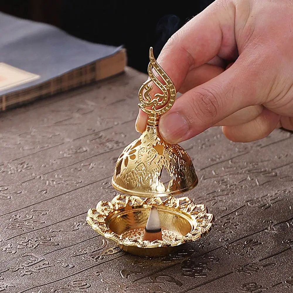High Quality Gold Incense Burner Middle East Arab Metal Incense Holder Hollow Star Moon Ornament Home Decoration