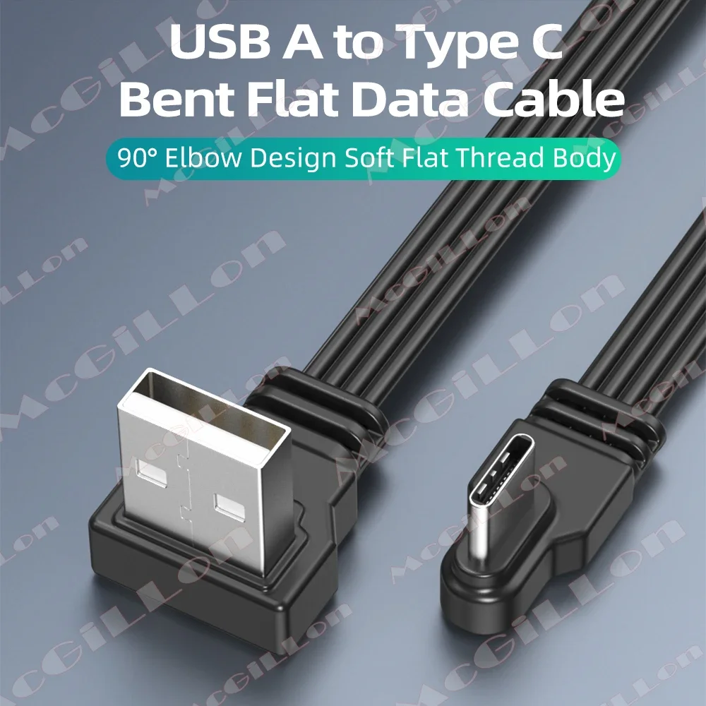 10CM-100CM Double-Sided Plug Type C Data Cable Android Super Flat Soft Double Elbow Mobile Game Type-C Charging Short Line 1M