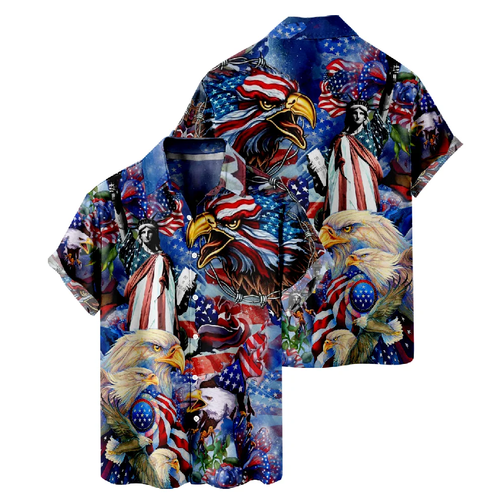 

Hawaiian Shirts for Men Cool American Eagle Painting Short Sleeve Shirts US Style Summer Tops Breathable