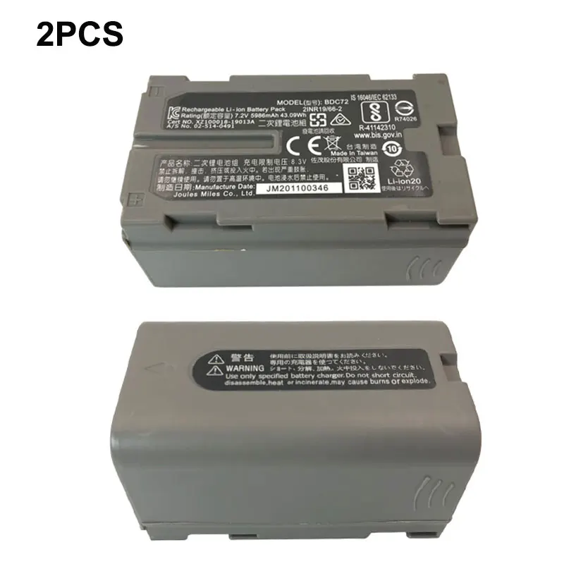 2PCS BDC72 Battery For Top GM-52 OS/ES FX101 Total Station Surveying Battery Li-ion 7.2V 5986mAh Instrument Battery