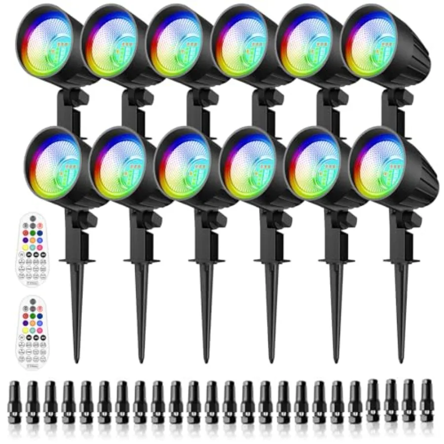 

Low Voltage Landscape Lighting 15W RGB Color Changing Outdoor LED Lights with Remote Control AC/DC 12V-24V Waterproof Spotlight