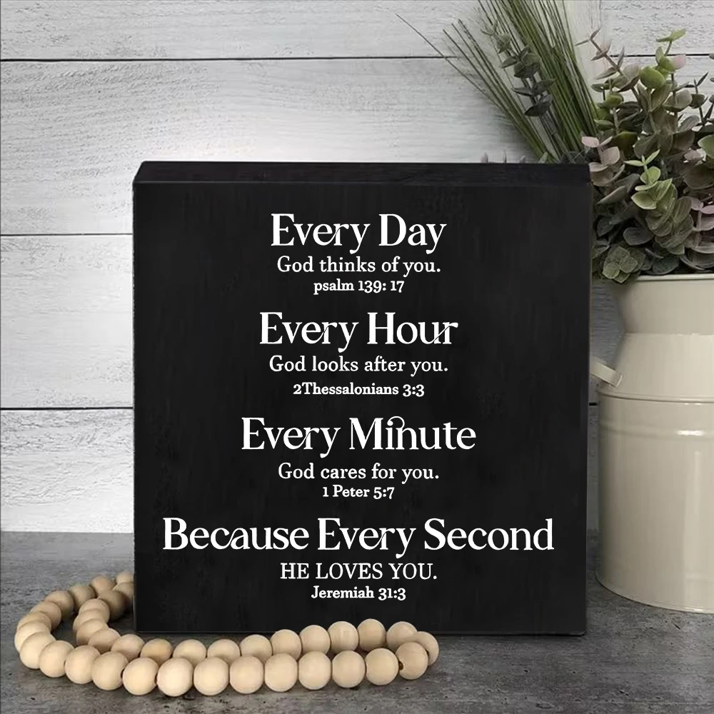 1 Piece God Thinks of You Every Day Wooden Box Sign, Inspirational Bible Verse Decor, Prayer Religious Christian Gift for Women
