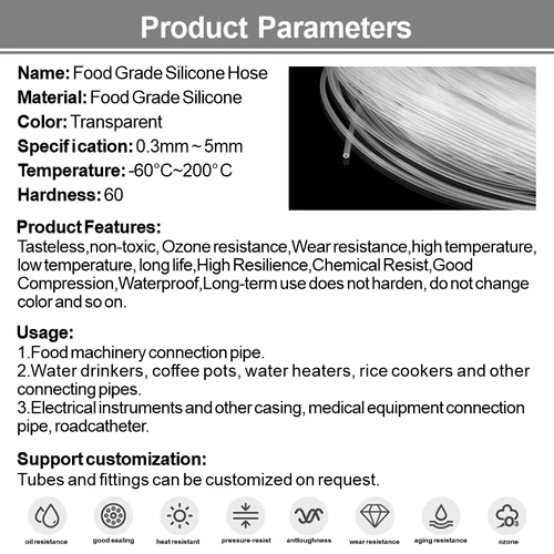 Imagen 2 del producto Manguera de goma de silicona transparente de grado alimenticio, tubo de silicona Flexible no tóxico, ID 0,6, 0,7, 1, 1,2, 1,5, 2, 2,5, 3, 3,5, 4mm, 5M