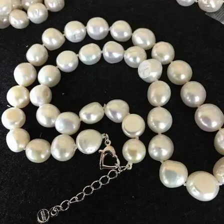 

Hand knotted 9-10mm natural white baroque freshwater pearl necklace 45+4cm fashion jewelry