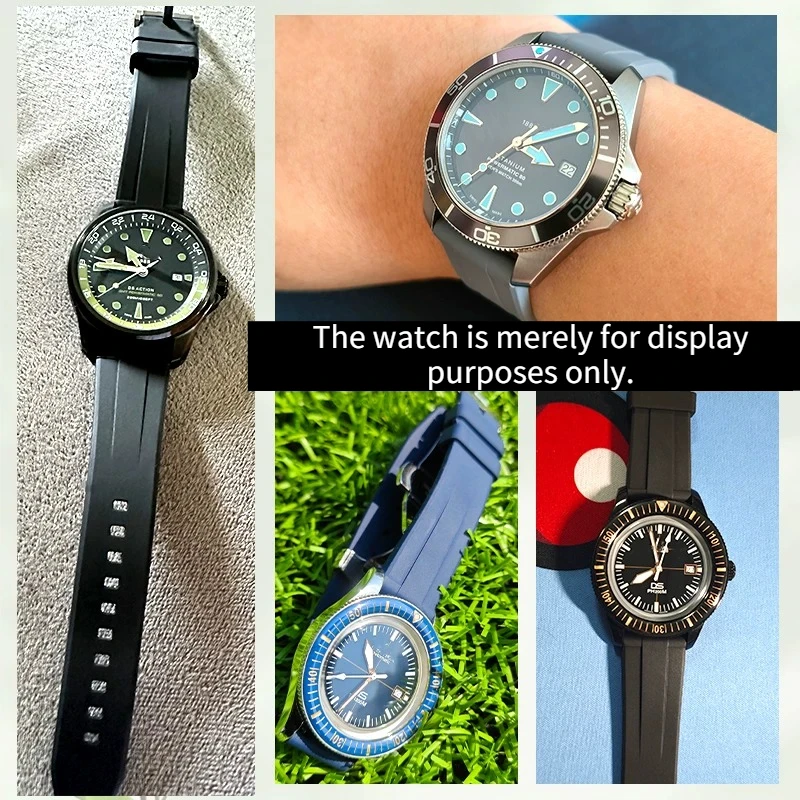 Fluorine rubber watch strap does not accumulate dust for original Certina DS 1  3 HANDS ACTION  PH1000M Super PH500M watchband