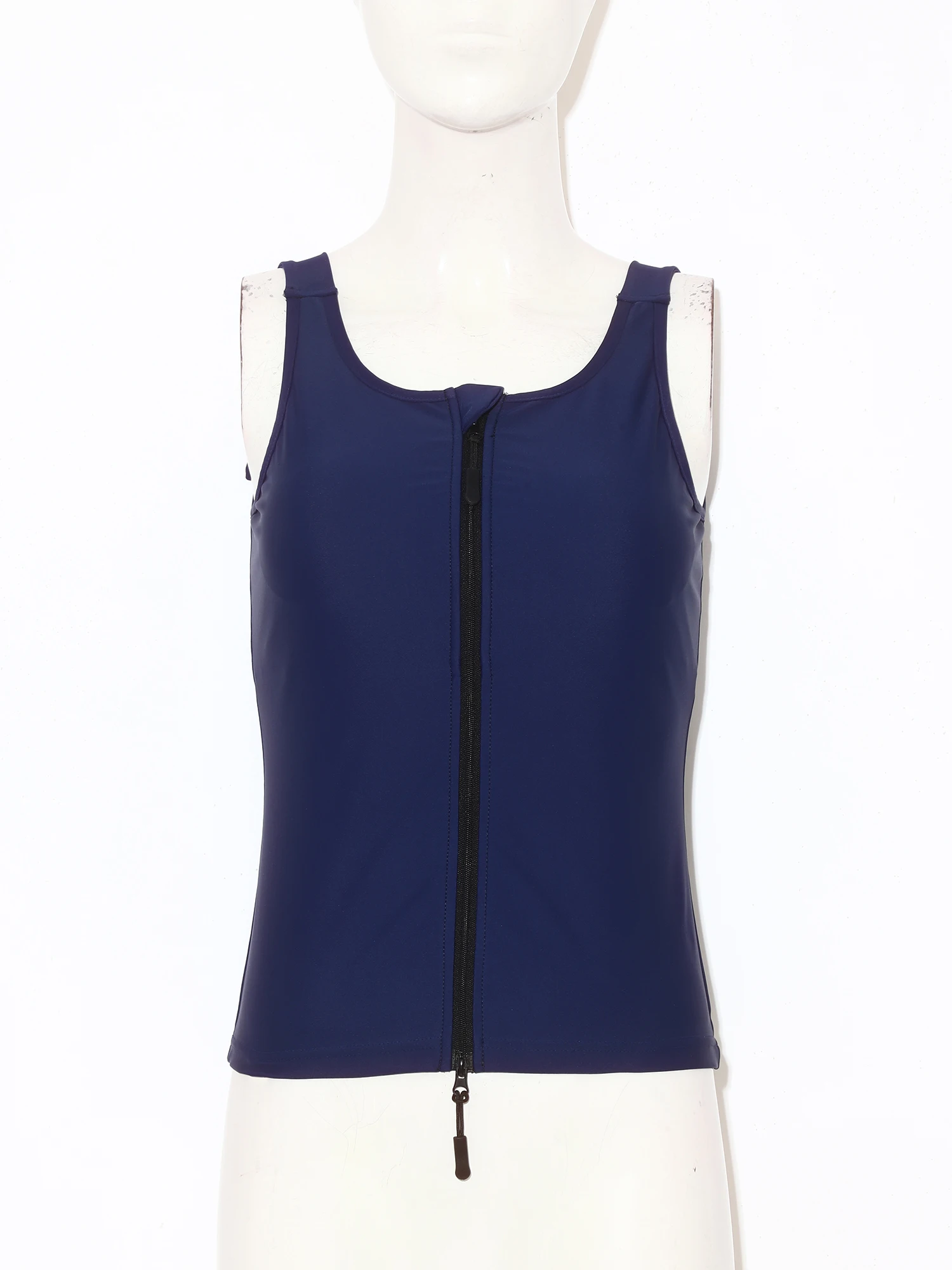 Women Adaptive Swim Tank Top Swimwear Swimsuit Sleeveless Zip Press Button Easy Remove Swimming Vest with Removable Chest Pads