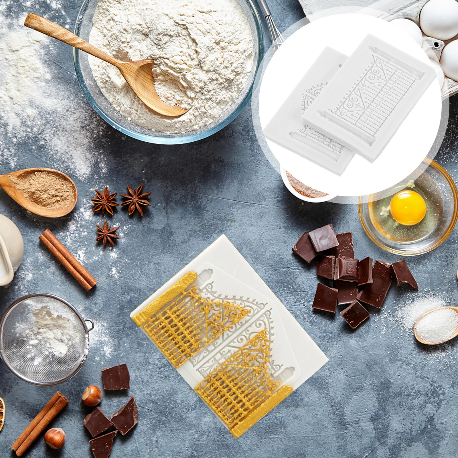 

2Pcs Fence Shaped Baking Molds Food Grade Silicone Non-Stick Flexible Fondant Cookie Cake Chocolate Mold Fondant Mold