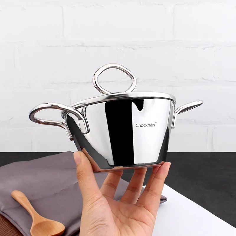 Stainless Steel Double Ear Milk Pan Simple Heat Oil Melt Butter Small Saucepan Anti-fall Milk Splash Oil Complementary Food Pot