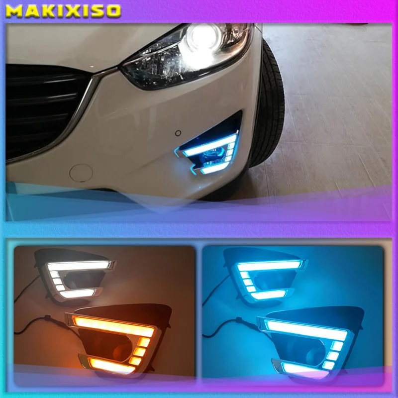 

1Pair DRL For Mazda cx-5 cx5 2012 2013 2014 2015 2016 led daytime running light turn signal yellow 12V fog lamp