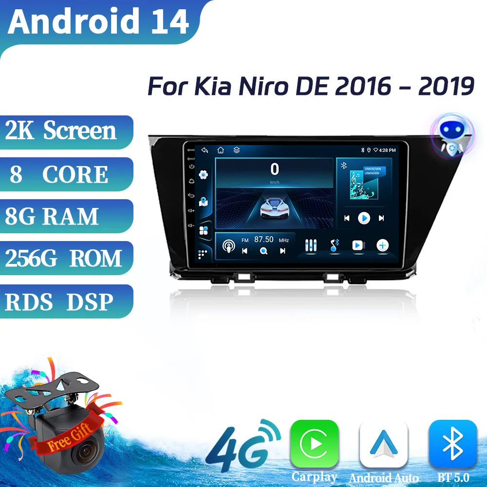 Para kia niro de 2016-2019 android 14 rádio do carro estéreo multimídia navegação gps player de vídeo sem fio bt carplay tela de toque