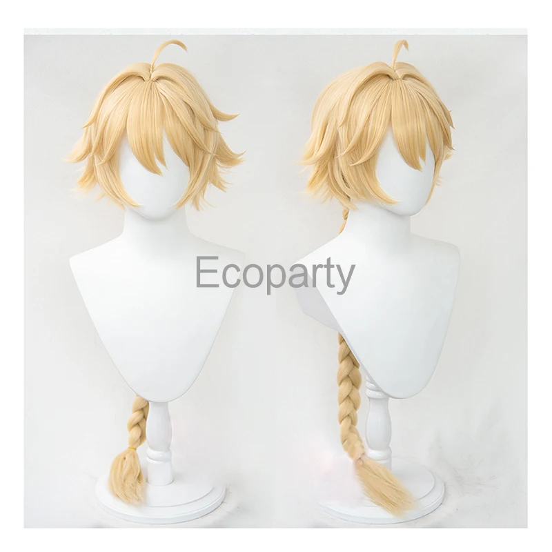 Genshin Impact Traveler Aether Wig Cosplay Golden Long Sideburns Reverse Warp Short Hair Resistant Hair Wigs+ Wig Cap