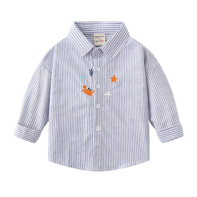 

Striped Boys Shirts Crab Toddler Kids Tops Long Sleeve Cotton Children's Clothes