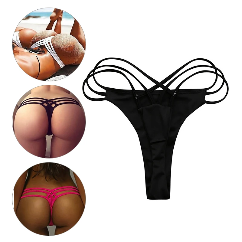 Calças sexy de biquíni tanga para mulheres, swimwear cruz, maiô da moda, calcinha atrevida, troncos de banho