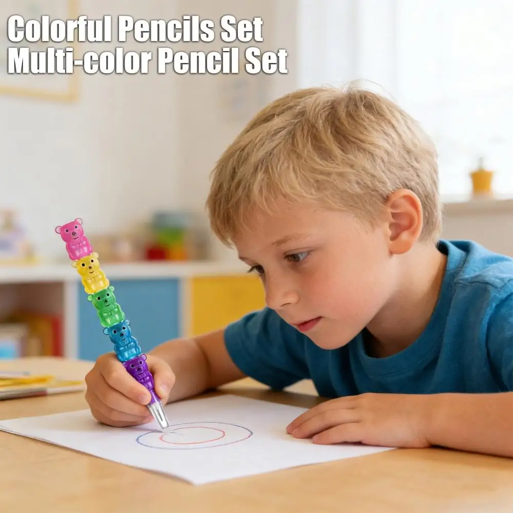 Stackable Pencils Stackable Plastic Bear Pencils 5-in-1 Set Colored Stacking Point Pencils for Birthday Party for School