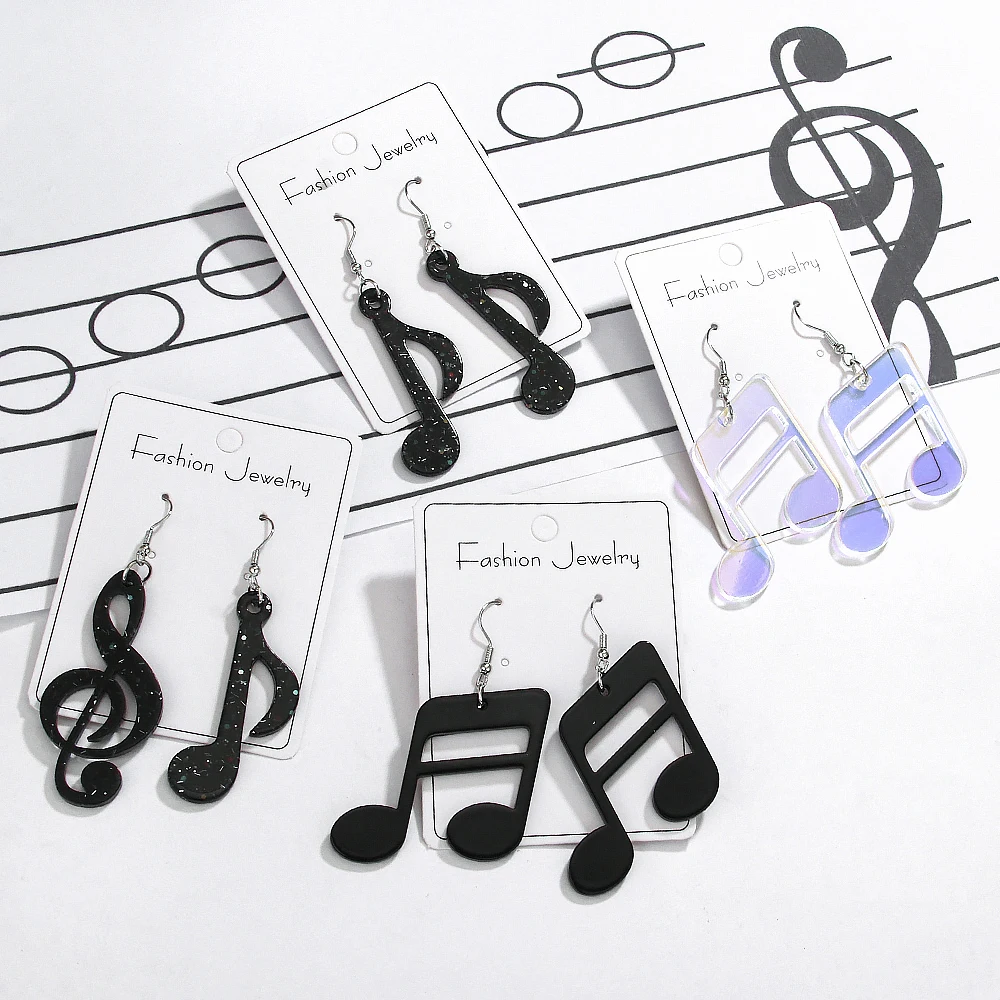 WELBACK Acrylic Music Notes Stud Earring Black White Musical Note Dangle Earring Jewelries for Women Girls Mother Girlfriend