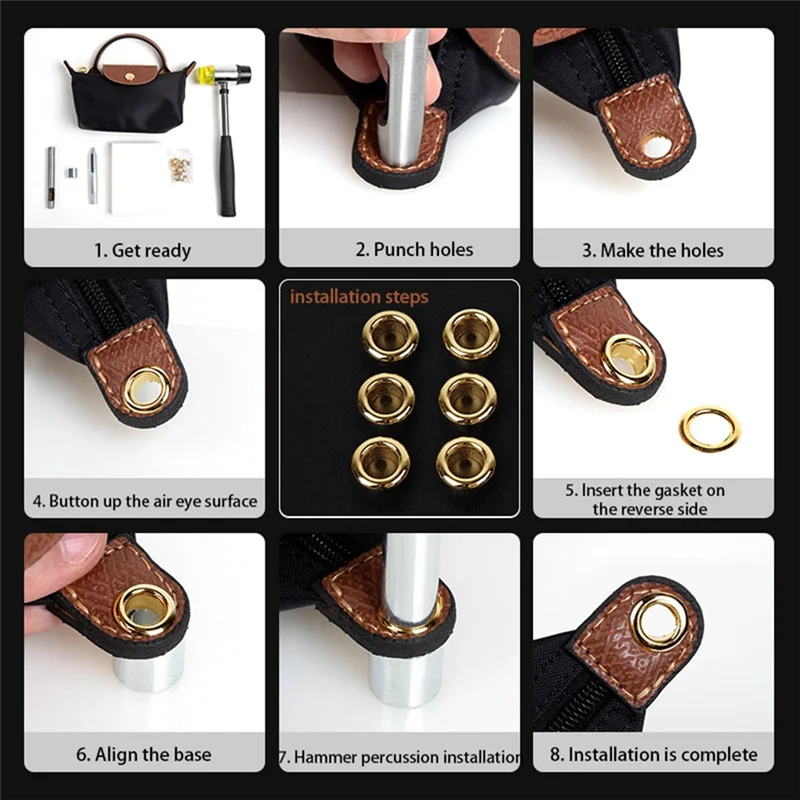 

1 комплект дырокола, установка металлических петель для сумки, ткань, холст, диаметр одежды 12 мм, прочный