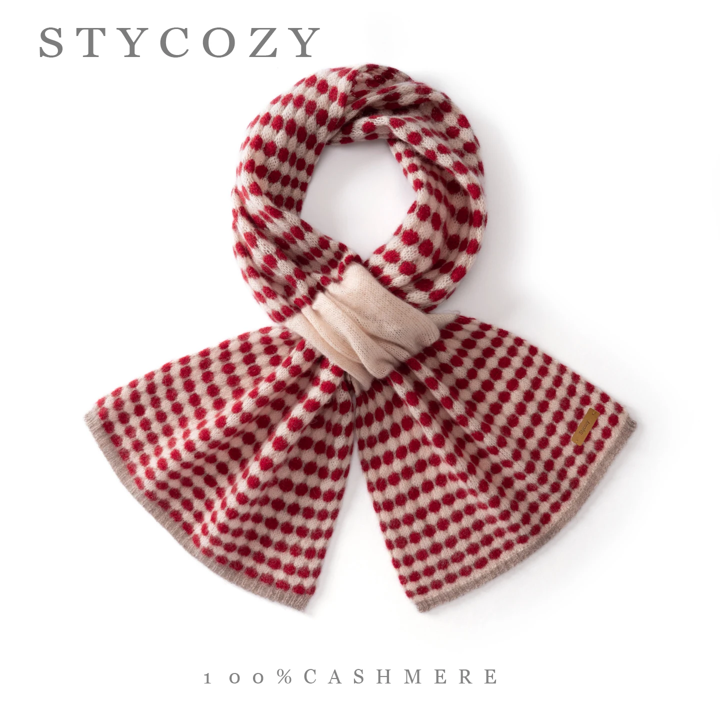Ladies Vintage Polka Dot 00%Pure Cashmere Knit Scarf Warm Short Muffler Dot Pattern Knitted Neck Wrap Autumn Winter Daily Wear