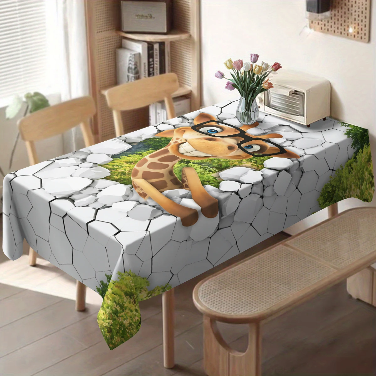 Vibrant Floral Grass Pattern Polyester Tablecloth, Decorative Dining Table Cover for Lovely Home Daily & Party Usage