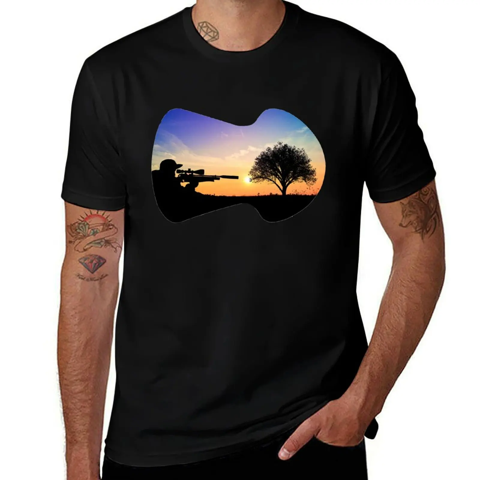 Sunset prone air gun sniper T-Shirt Holiday All Match T-Shirt