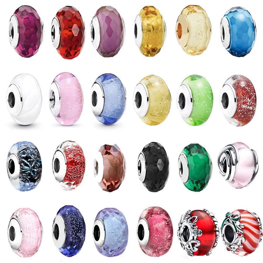 

Hot Sale DIY Making Women Fashion Jewelry Gift Colourful Wavy Dark Murano Glass Ocean Charm Beads Fit Original Silver Bracelet