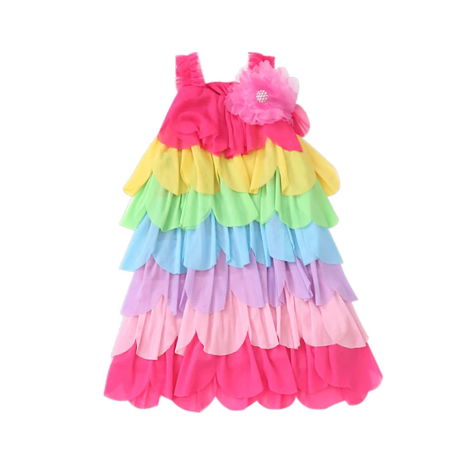 Girls Dress Rianbow Color Dress For Kids Girl Sleeveless Children Dresses Summer Costumes For Girls 6 8 10 12 14