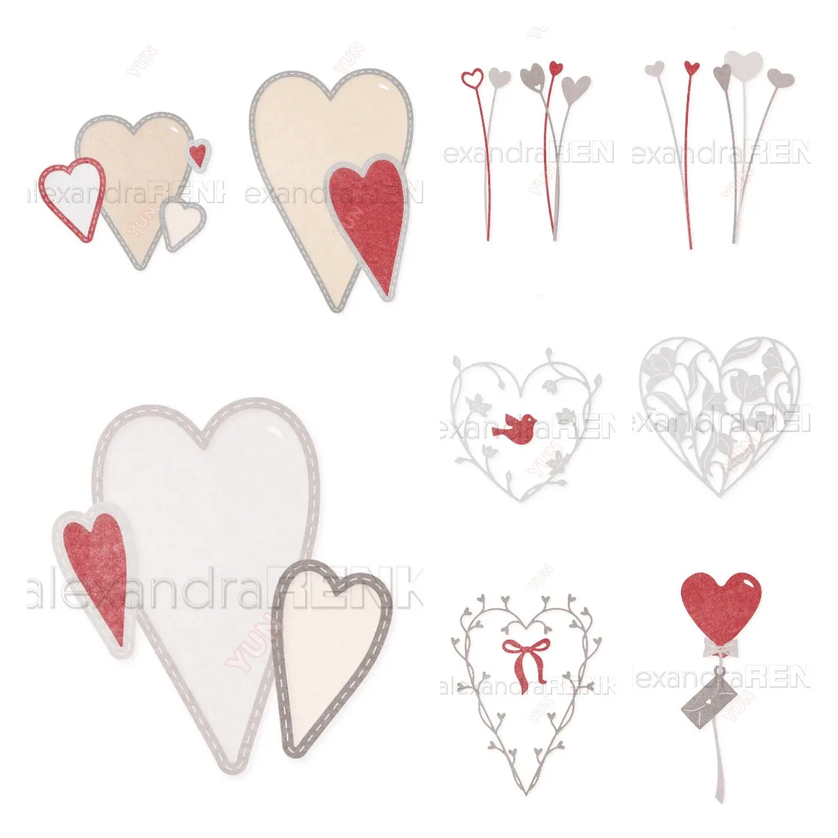 

The Heart Balloon the Floral Heart Tag Metal Cutting Dies Scrapbook Diary Decoration Embossing Template Greeting Card Handmade