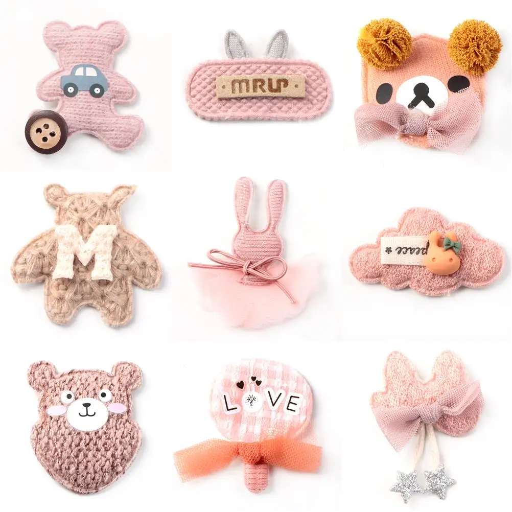 New 10Pcs Cartoon Animal Powder Non-woven Patch Hair Bow Headdress Headband Decoration Ultrasonic Embossed Accessories,10Yc21583