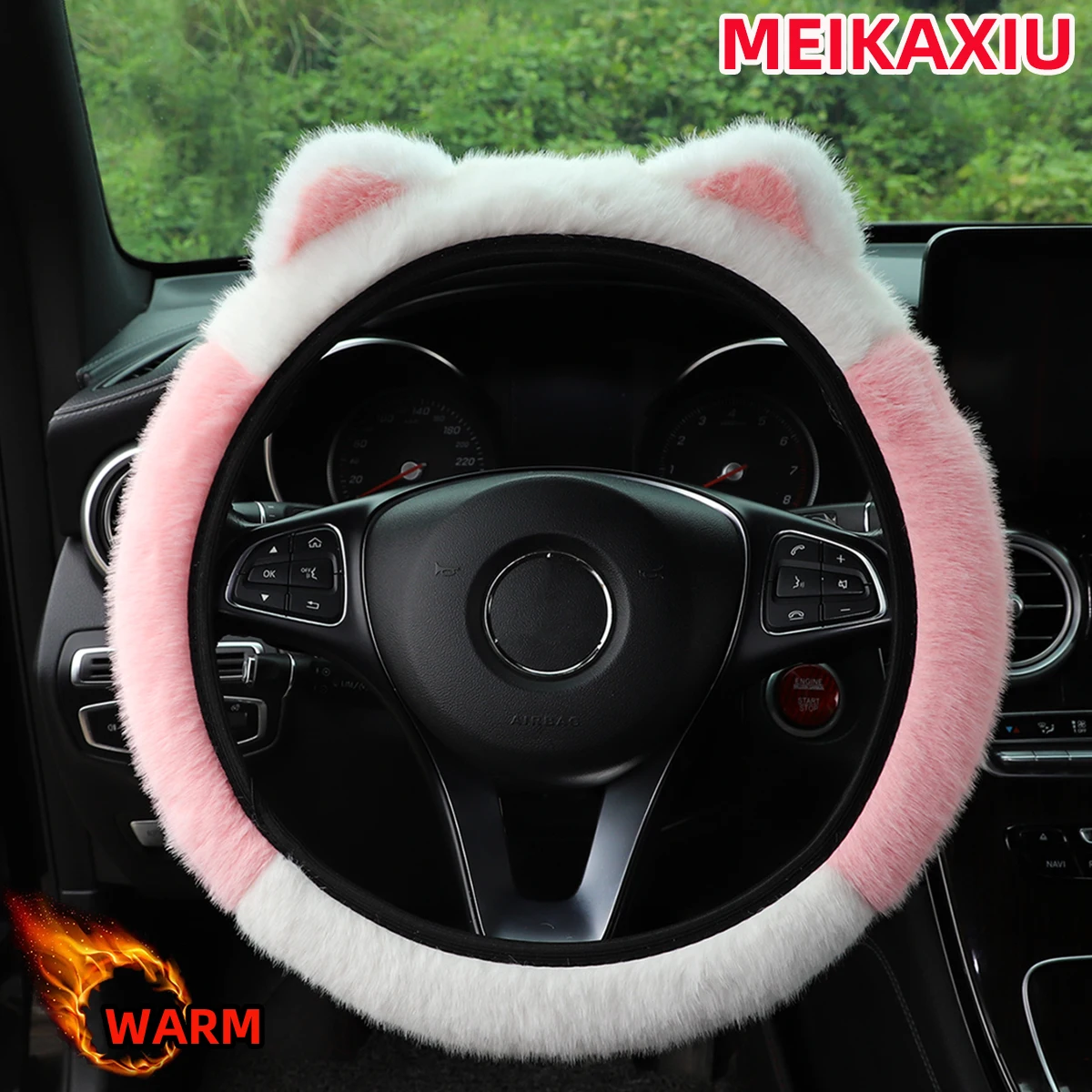 Winter Artificial Mink Fur Plush Cat Ears Steering Wheel Cover 14-15 Inch Car Interior Accessories Soft Warm without Inner Ring