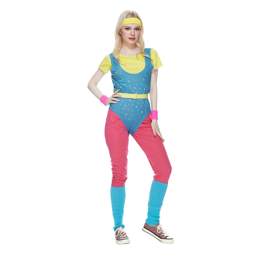 

Womens 80s Aerobic Costume 80s Accessories Set Leotard Neon Legging Headband Wristbands Outfit Carnival Easter Purim Fancy Dress