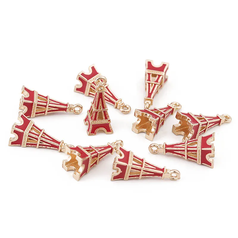 10pcs/Lot Colorful Openwork Eiffel Tower Enamel Charms for Jewelry Making Accessories Alloy Pendant DIY Bracelet Necklace