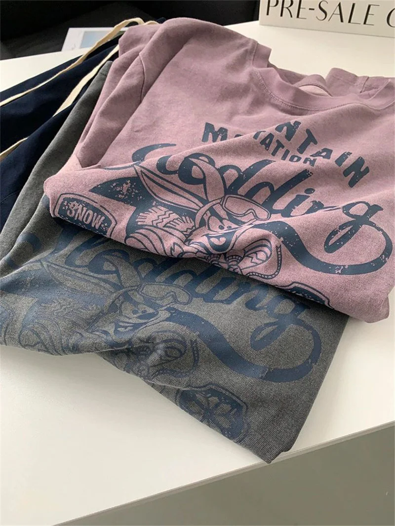 

Женская футболка с принтом кролика в японском ретро-стиле Dopamine, летняя, с коротким рукавом, свободного кроя, универсальная, из смесового хлопка