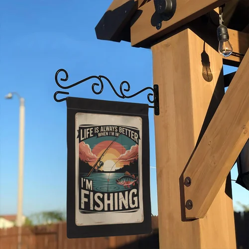 Life Is Better When I'm Fishing Garden Flag Vintage Sunset Yard Decor Banner OOV IIC
