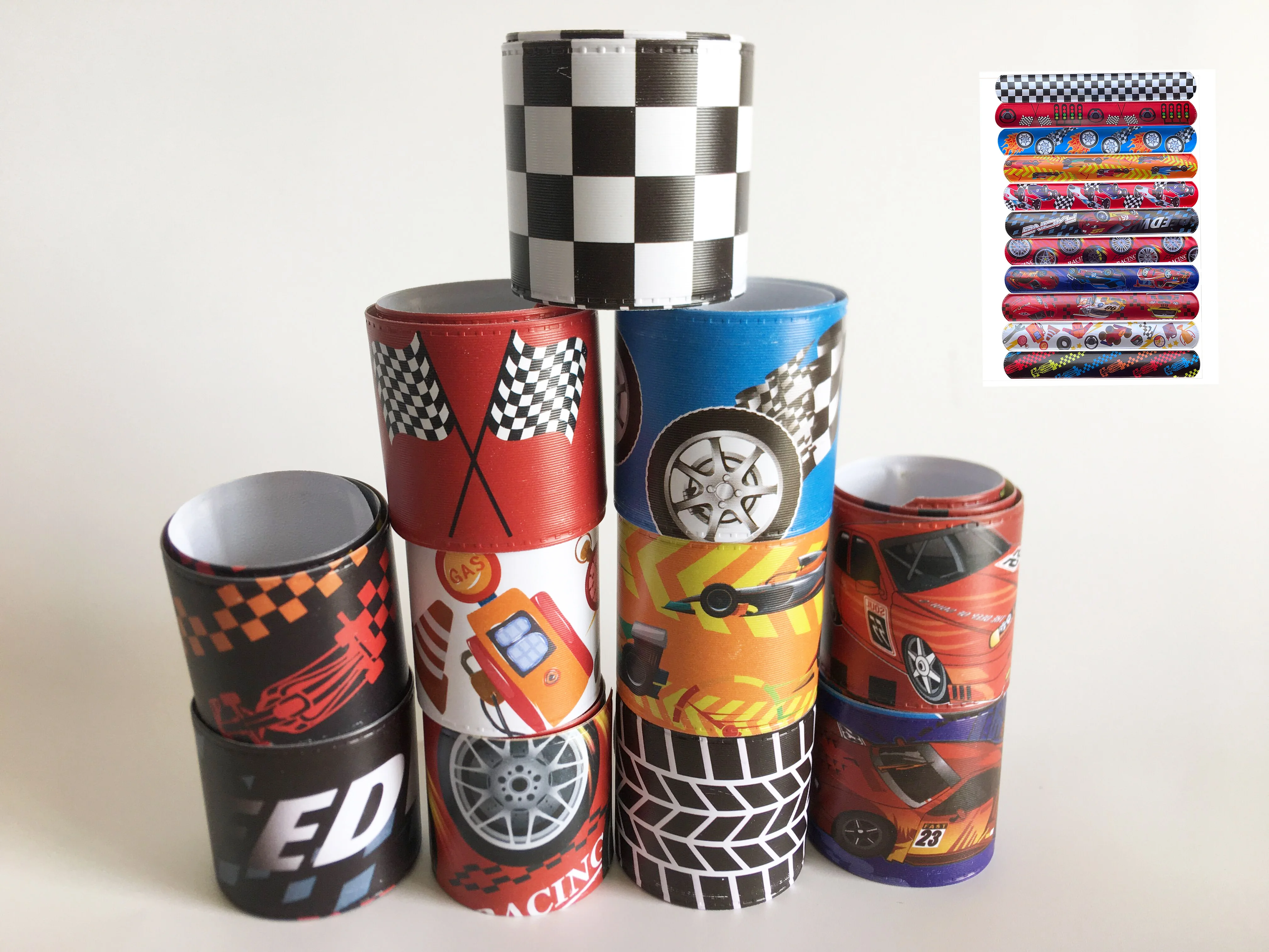 

12Pcs /Set Race Car Party Favors Car Slap Bracelets Racing Checkered Flag Kids Adults Speed Party Birthday Classroom Prizes Gift
