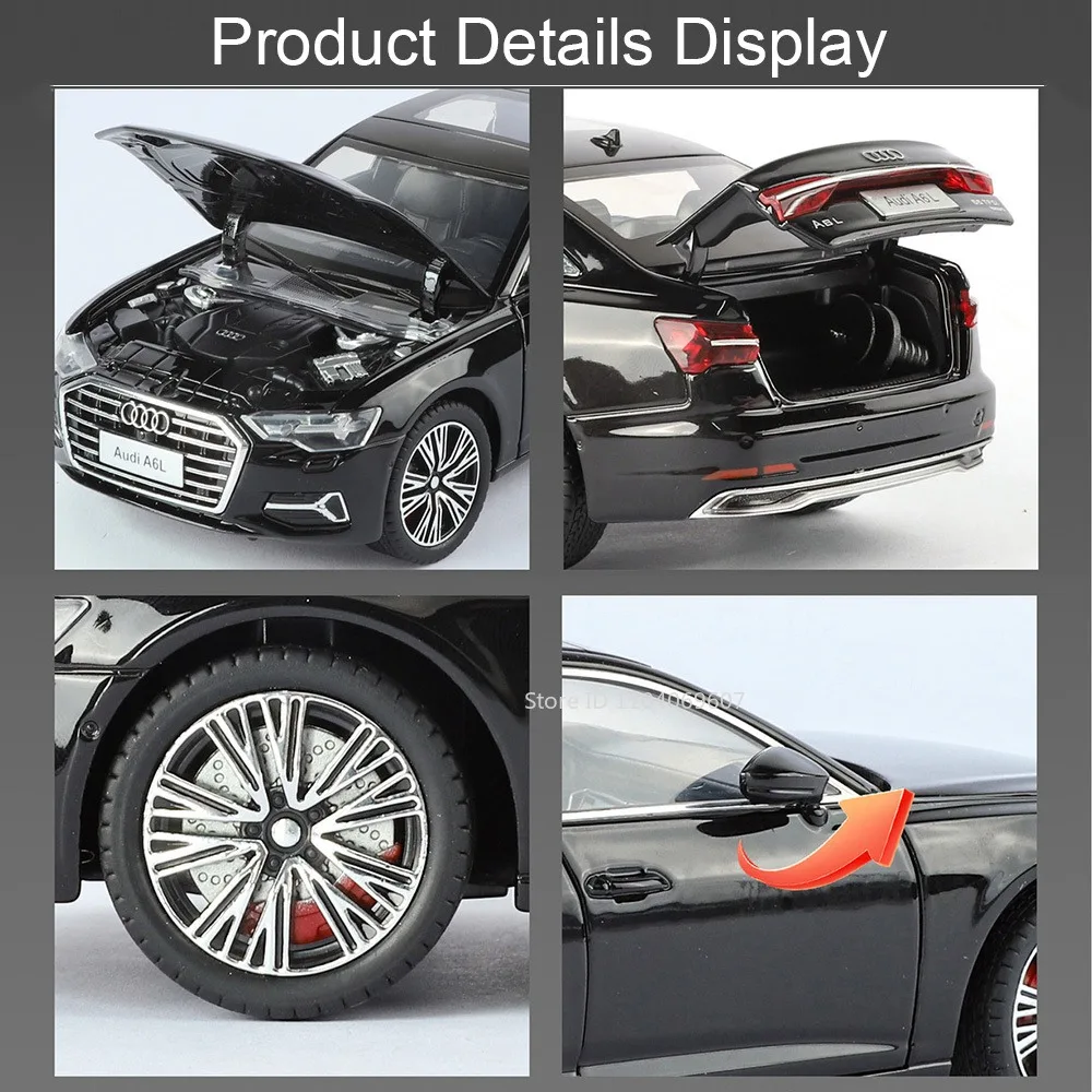1:24 A6L RS7 Miniature Model Toy Cars Alloy Diecast Vehicles Sound Light Doors Opened Pull Back Shock Absorption for Kids Gifts