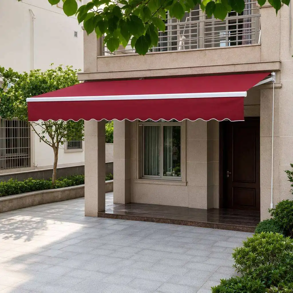 Hot Sale Commercial Outdoor Sunshade Wall Mounted Electric Canopy Equipped with LED Lights All Weather Acrylic Material Awning