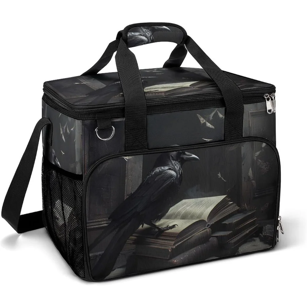 

Crow Print Large Lunch Bag Portable Cooler Tote Bag Insulated Lunch Pail