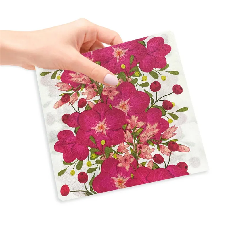 20 Stück/Packung Blumenbedruckte Einweg-Papierservietten Dekoration Hochzeit Party 2-lagige Quadratische Dinner-Servietten – Detail 10