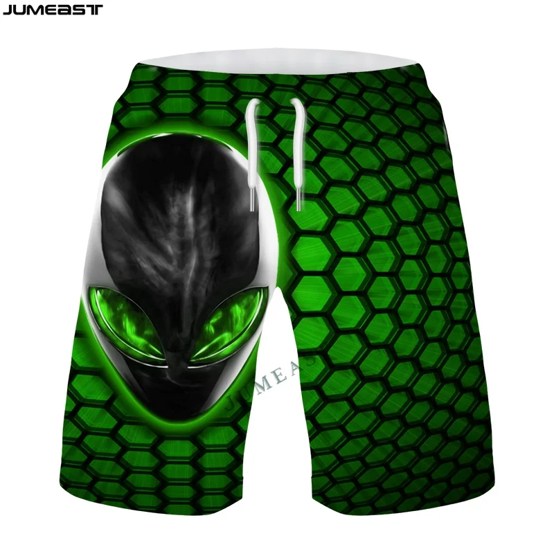 Jumeast Y2k Men Women 3D Printed Hip Hop Alien UFO Shorts Trunks Quick Dry Beach Casual Sweatpants Short Pants