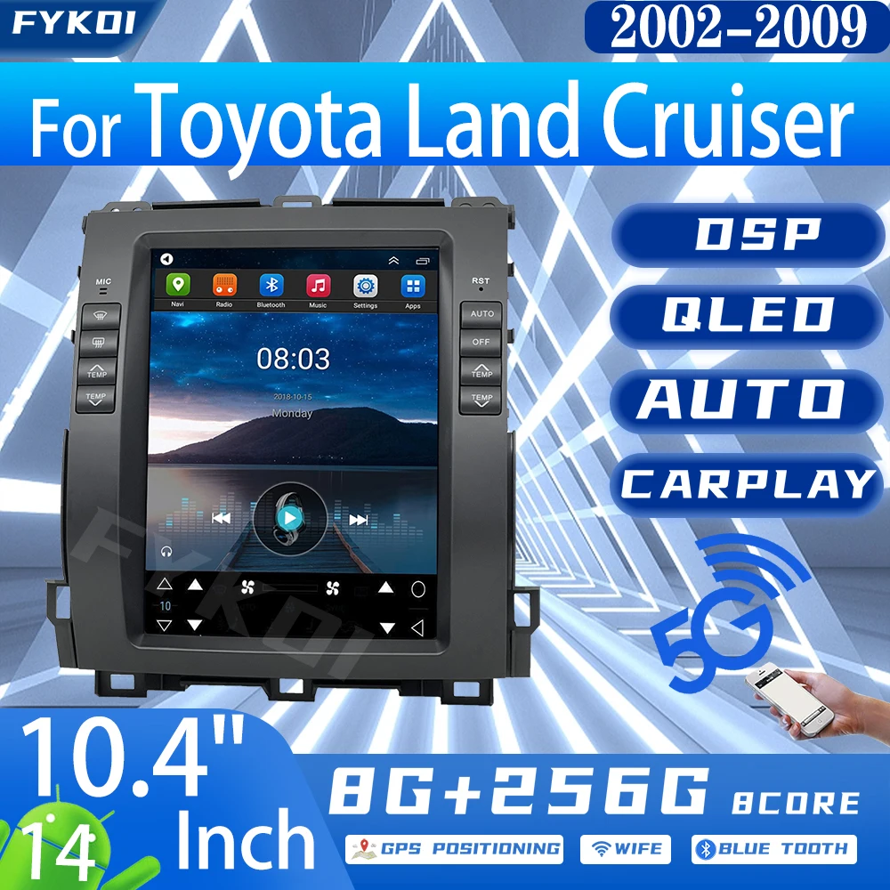

FYKOI Car Radio For Prado 120 Lexus GX470 For Toyota Land Cruiser 2002-2009 Automotive Multimedia Carplay Android 13 4G GPS WIFI