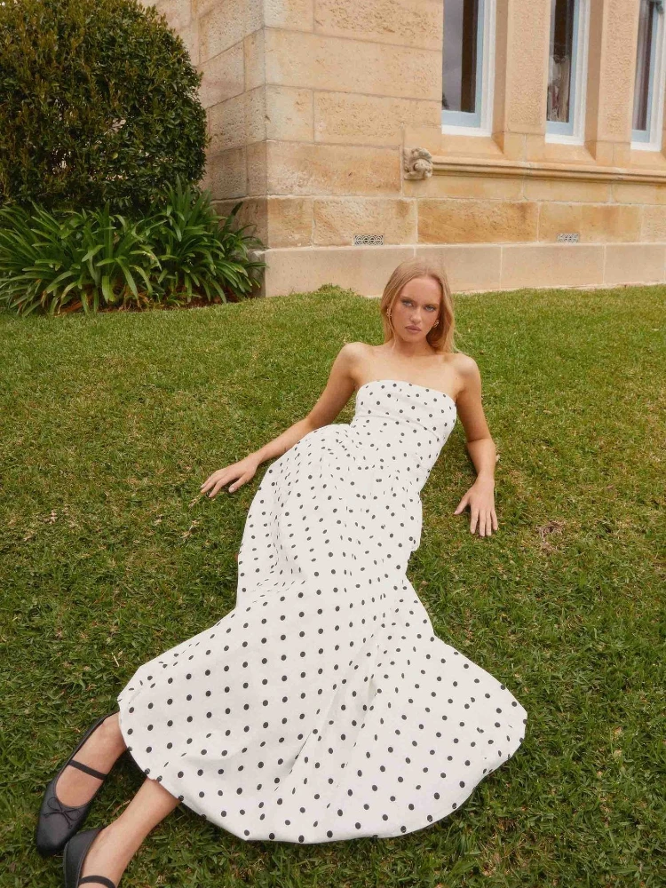 Sumber Boho Strapless Hot Girl Print Dress Office Work Maxi Dresses Sleeveless Sexy Beach Party Long Dress for Women Clothing