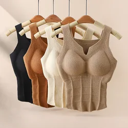 Seamless Thermal Vest for Women With Breast Pads, Integrated Inner Wear And Outer Wear Bottoming Shirt, Slim Sleeveless Top