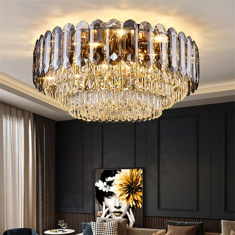 Luxury Crystal Ceiling Lights LED Bulbs Lamp Gold Round Lamparas Modern Living Room Bedroom Kitchen Home Decor Lighting Fixture