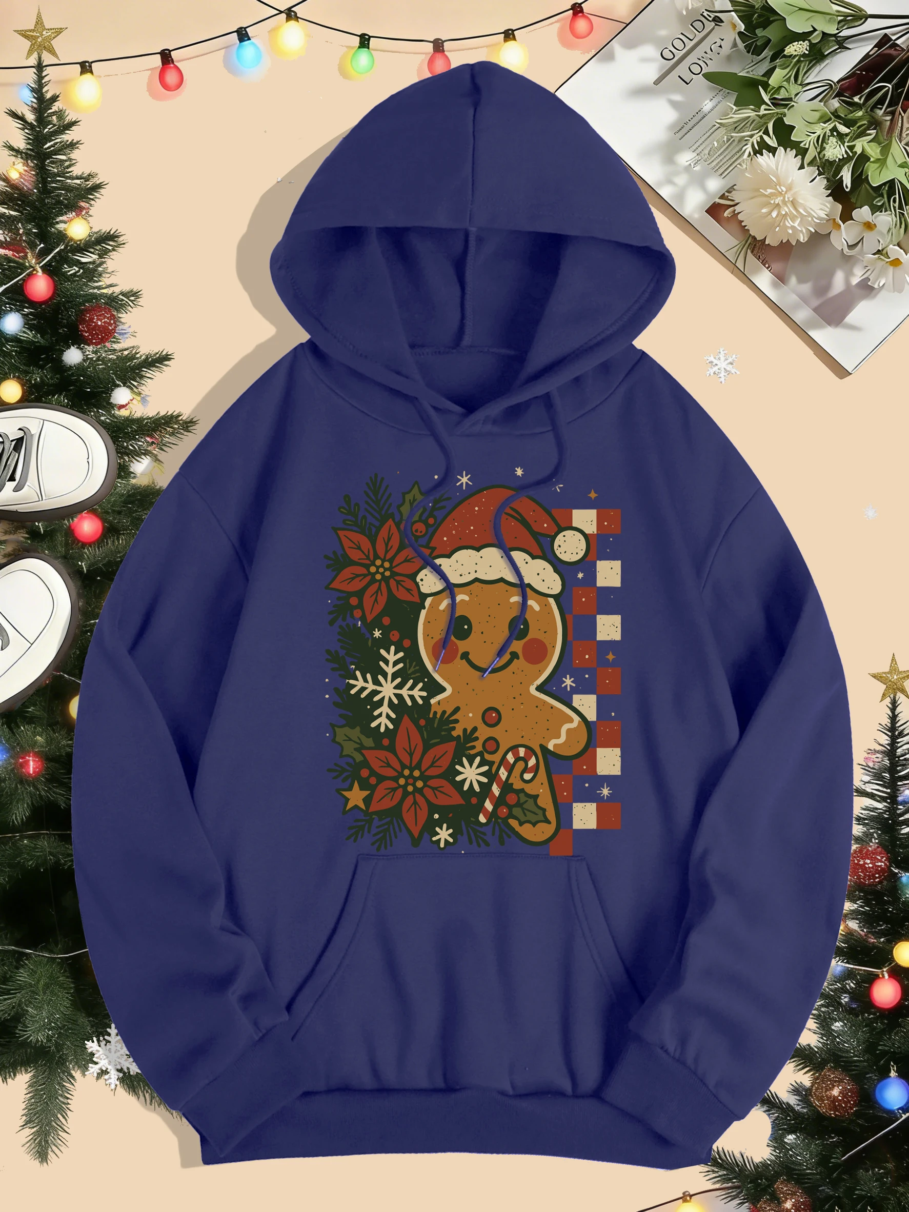 Frohe Weihnachten Lustige Kuchen Gedruckt Frauen Hoodies Lose Beiläufige Hoody Herbst Winter Y2K Tasche Streetwear Alle-Spiel Fleece kleidung