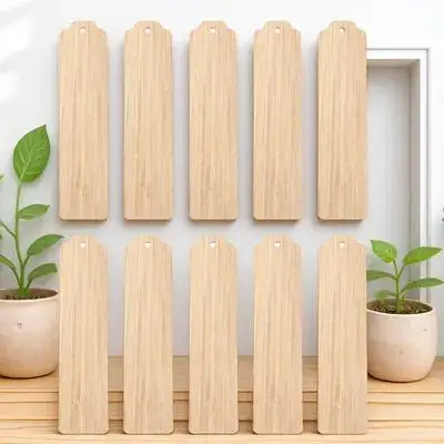 

10pcs Blank Wooden Bookmarks DIY Unfinished Bamboo Tags Craft Study Tools for Students Graduates Decorative