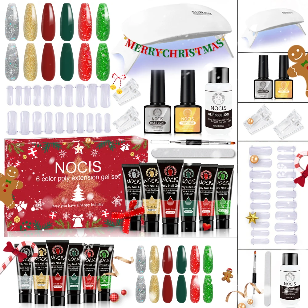 

NOCIS Christmas New Year Series 6 colors Manicure Set Poly Nail Gel Kit Professional Nail Set-7.5ml adhesive primer Nails Art