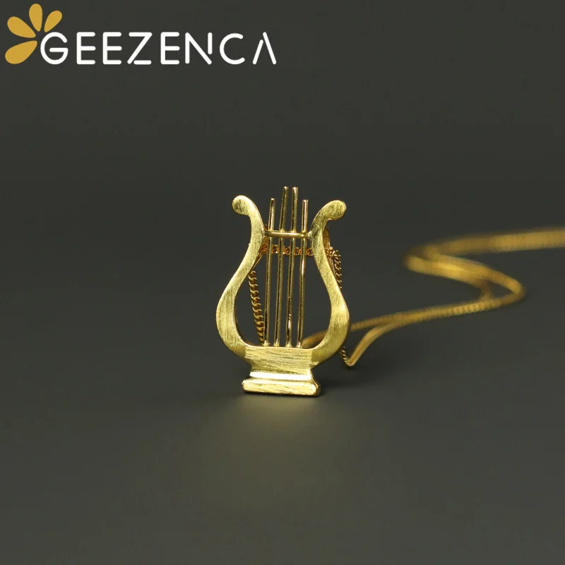 GEEZENCA 925 Sterling Silver Lyre Shape Necklace Pendant For Women Original Design Chic Unique Pendant Without Chain 2023 New