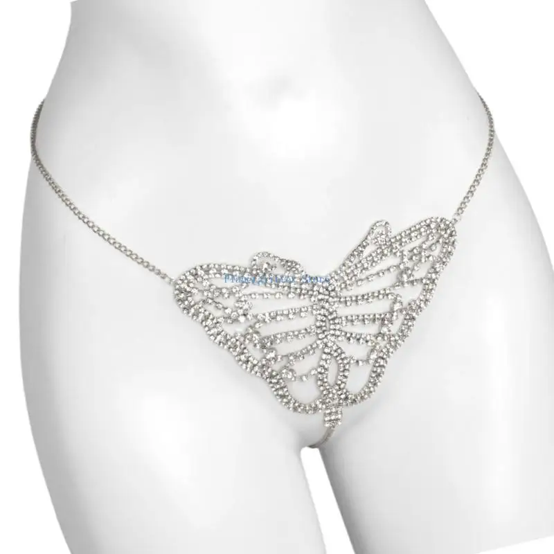 

652B Rhinestones Butterfly Women's Underwear Body Chain Thong G-String Jewelry Belt
